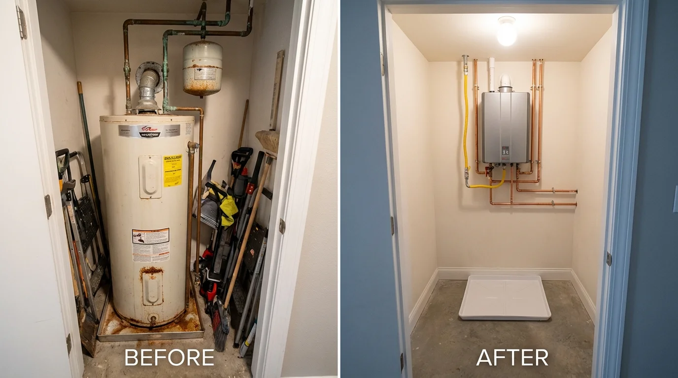 Tank water heater versus wall-mounted tankless unit comparison for Lake Andes, SD homeowners